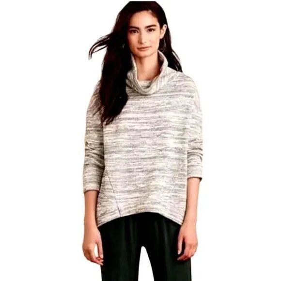 ANTHROPOLOGIE Saturday Sunday Sweater Hi-Lo Heather Gray Space Dye Cowl Neck M - Picture 1 of 9